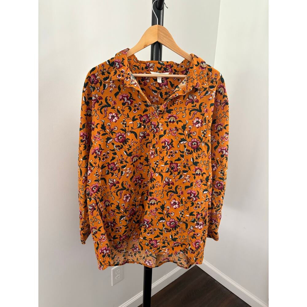 Garnet Hill Floral Blouse in Mustard and Pink - Picture 2 of 4
